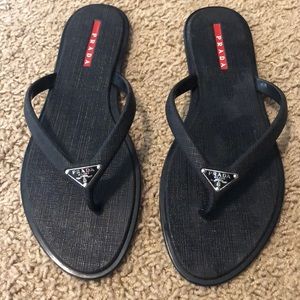 Authentic Prada Saffiano Black Thong Sandals